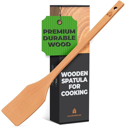 Cuchara larga de madera de 17.5 pulgadas, paleta de cangrejo, espátula de madera para cocinar, cuchara de madera de haya de mango largo para cocinar, mezclar y preparar cajún, paletas planas de alta