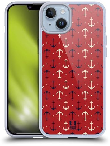 Head Case Designs Anclajes De Blancos Y Azules Oscuros Patrones Marinos 1 Caso de Gel Suave Compatible con Apple iPhone 14 Plus