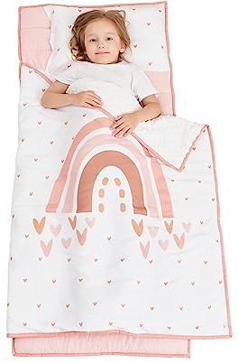 Cokouchyi Schlafsack für Kleinkinder, mit Tragetasche und abnehmbarem Kissen, Maße: 135 x 50 x 3,8 cm, Regenbogen-Kinderschlafsack, ideal für Kindertagesstätte und Vorschule, Regenbogenfarben
