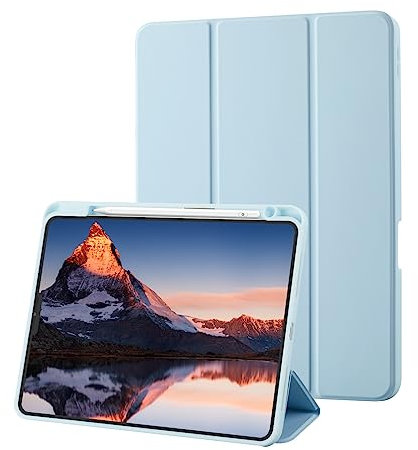 Custodia Cover Compatibile con iPad PRO 11 2022/2021/2020 Con Portapenne, Supporta la Ricarica di Pencil 2a Gen, Copertina Posteriore Morbida in TPU Sottile, Auto Sveglia/Sonno, Azzurro
