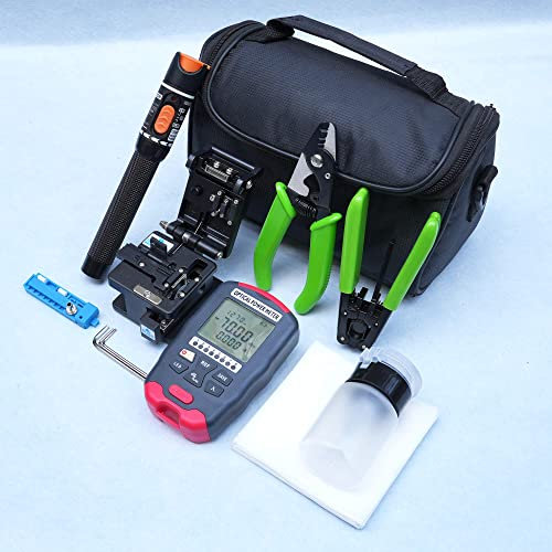 QIIRUN FTTH Fiber Optic Termination Tool Kit with Optical Power Meter, RJ45 Network Test, Visual Fault Locator, Fiber Cleaver and Strippers