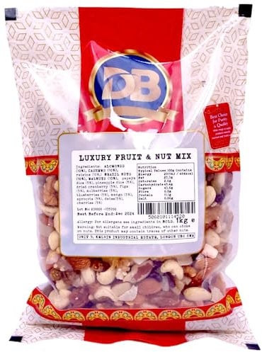 Luxury Fruit and NUT Mix - 1KG Bag | Sweets Tub Substitute | Mixed Nuts and Dry Fruit Mix | Cashew, Almond, Brazil Nuts | Walnuts, Raisins, Dried Diced Fruit | Vegan Diet Friendly Keto Snack