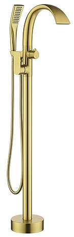 Freistehende Badewanne Armatur Wasserfall, Flacher Auslauf 360° Standarmatur Freistehende Badewanne Mit 59'' Brauseschlauch, Gebürstetes Gold