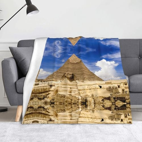 HAHAFU Pyramiden von Ägypten Decke, warme Überwurfdecke, bedruckt, saugfähig, Sofa, Bett, weiche Flanelldecke, 150 x 125 cm