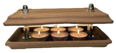 HP - Wärmeplatte 32cm lang/17cm breit, 6 Maxi Teelichter, aus dunklem Basalt, Notheizung - Warmhaltung von Grillgut/heiße Getränke - Teelichtlampe, Handmade in Germany!