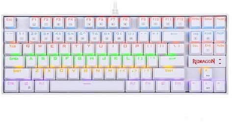 Redragon Kumara Teclado mecánico para juegos de 87 teclas, retroiluminación RGB con cable, blanco