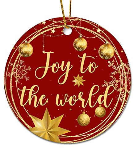 Weihnachtskranz mit Aufschrift Joy to The World für Weihnachtsbaum, rund, Andenken, Porzellan-Kugel, Strumpffüller, Souvenir, Geschenk für Eltern, Kinder, Kinder