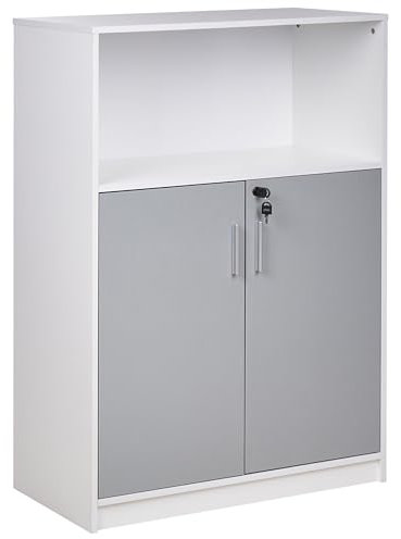 Büroschrank grau/weiß 117 x 80 x 40 cm abschließbar offenes Ablagefach Zehna