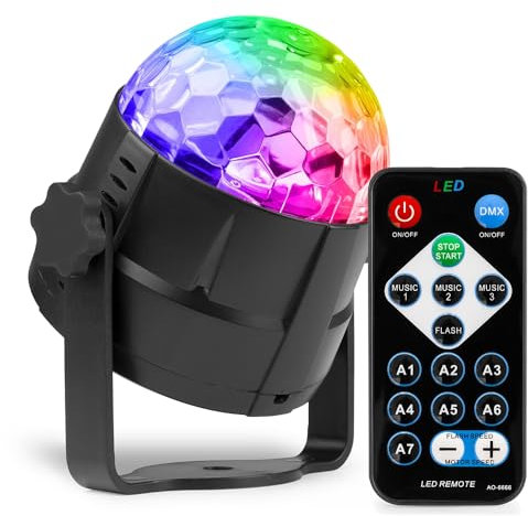 Fuzzix Tornado LED Discokugel Partylicht 360 Grad rotierende RGB Lampe, inkl. Fernbedienung, Decken- und Saugnapfhalterung, LED Kugel, Discolicht Partylicht Musikgesteuert, Disco Licht