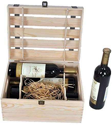 Rrack - Caja de recogida de vino de madera maciza, 6 botellas, caja de regalo, puede contener varias cajas de madera para cocina, bodega, bar, espectáculo de vino, 35 x 19 x 27 cm