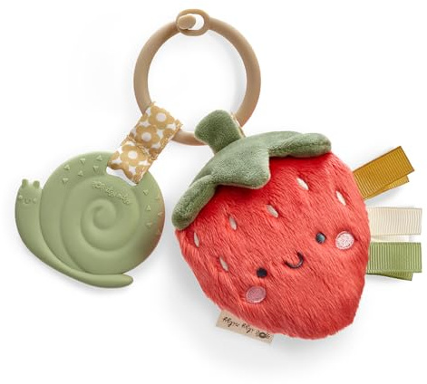 Itzy Ritzy Infant Toy & Teether - Itzy Pal Baby Teething Toy Includes Lovey, Crinkle Sound, Textured Ribbons & Silicone Teether Toy for Newborn (Strawberry)