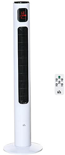 HOMCOM Ventilateur colonne silencieux 45 W, ventilateur tour pour chambre avec 3 modes 3 vitesses, télécommande, oscillant 70°, minuterie 12H et écran LED, 117H cm blanc