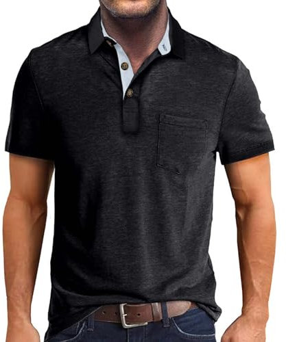 Lightning Deals of The Day Button Down Shirts Mens Mens Base Layer Tops Long Sleeve Sweatshirt with Collar Sports T Shirts for Men Adult Mens Smart Short Sleeve Shirts Sale Clearance Black