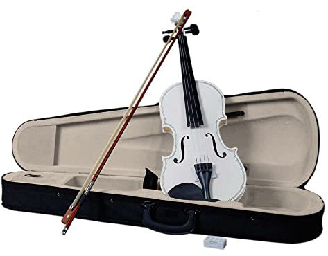 Full Size 4/4 Acoustic Violin Set with Case, Bow & Rosin, Entry Level String Instruments for Beginners & Kids 11+, White