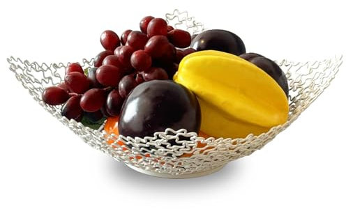 BIOGRAT Obstschale weiß Modern aus Metall, Handmade Obstkorb 22,5 x 9,5 cm aus Eisendraht Brötchenkorb
