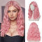 BUPPLER Rosa Perücke 45,72 cm Mittellange Perücken für Frauen Mittelscheitel Synthetisches Haar Wellige Perücke mit verbesserten Strähnen,Natürliche Perücke für Alltag Party/Halloween