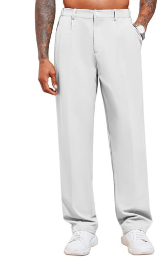 Runcati Pantalon chino décontracté pour homme - Pantalon de costume élégant - Pantalon en tissu élégant pour homme - Pour le travail, Blanc., L