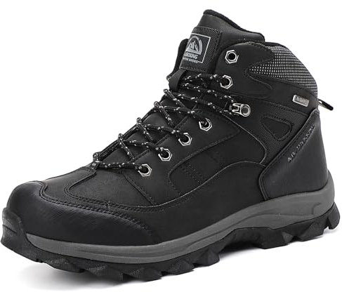 AX BOXING Scarpe Uomo Invernali Stivali Caldo Scarponcini Trekking Antiscivolo Scarpe da Neve Comode Stivaletti Outdoor (Nero, 46 EU)