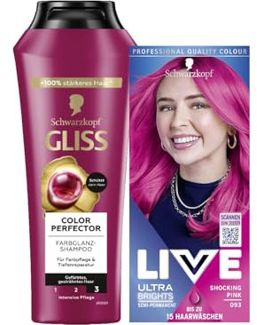 Schwarzkopf LIVE Ultra Brights Semi-Permanente Haarfarbe 093 Shocking Pink (142 ml) intensive oder pastellige Farben & GLISS Shampoo Colour Perfector (250 ml) Color Shampoo