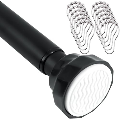 Scettar Bastone Tenda a Pressione 70-164cm,Φ25 mm Asta per Tenda da Doccia Estensibile,Palo per Tenda da Doccia,Fissaggio Senza Trapano Né Viti,Bastone per Tende per Bagno,Armadio,Balcone,Nero
