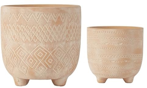 Olly & Rose Andaluz Keramik Blumentopf Set 2-16,5 cm, 11,5 cm Terrakotta mit geätztem Muster - Mittlere Pflanztöpfe Außen und Innen - Terrakotta Pflanzgefäße - Blumentöpfe