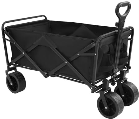 Bollerwagen Faltbar, Transportwagen bis 115kg, Extrem Handwagen Gartenwagen Strandwagen für Alle Gelände, Draussen Camping Einkaufen (Schwarz)