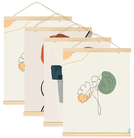 VEGCOO 4 Set Magnetisch Posterleiste 30cm, A3 Posterleiste, Posterleiste Posterleisten Bilderrahmen, für Poster, Leinwände, Fotos (Originalholz - 4 Set, 31cm)