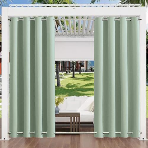 Aiyaoo Outdoor Vorhang Balkon 172x225cm BxH (1 Stück), Wasserdicht Sichtschutz Sonnenschutz für Balkon Terrasse Veranda Pergola Gartenlaube, hellgrün
