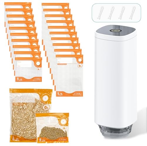 27-teiliges Vakuumierer-Set, wiederverwendbare Sous-Vide-Beutel (1 elektrische Pumpe + 20 Beutel + 6 Clips), luftdichte Lebensmittelaufbewahrung für Frische, PA- und PE-Material, ideal zum Kochen