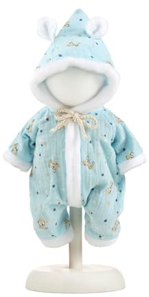 Llorens 1025920 Puppenkleidung für 30 bis 32 cm Puppen, blaues Pyjama Set mit niedlichen Rehen, Puppenschlafanzug mit Kapuze, Puppenzubehör