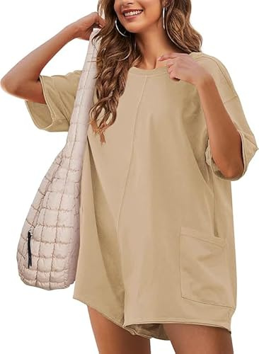 Sukiglam Jumpsuit Donna Elegante Manica Corta Allentata Tutina Reversibile Tuta Intera Casual Salopette Estiva Corta Spiaggia Jumpsuits con Tasche Vacanza Outfits