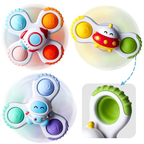 lerrbo 3PCS Saugnapf Spinner Sensorik Spielzeug 12M+ | Mit Saugnäpfen, ABS, keine Kleinteile, abgerundete Kanten, ab 12 Monaten, Bad und Reise, Geschenk