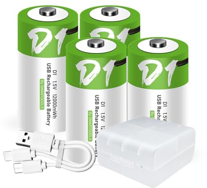 4 Stück D Akku USB Type-C D Lithium Ionen Aufladbare Akkus, High Capacity 1,5V 8000mAh 12000mWh wiederaufladbare batterien Lithium Akku, 3 Stunden Schnellladung, with Charging Cable