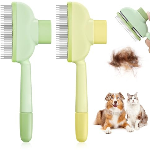 2 Stück Katzenbürste Unterfell - Selbstreinigender Katzenkamm für Kurze & Langhaar - Ergonomischer Griff, ABS - Fellbürste zur Fellpflege, Unterwolle entfernen, geeignet für Katzen & kleine Hunde