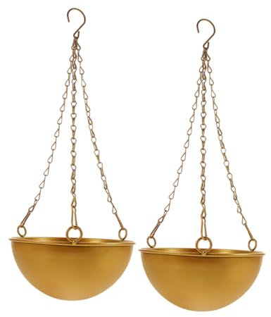 Yardwe 2 Pièces Pots de Fleurs Suspendus Doré Lot de Jardinières Décoratives pour Plantes Intérieur et Extérieur avec Chaîne et Crochet de Plafond pour Style Farmhouse et Aménagement de