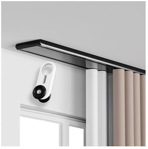 2-läufig Gardinenschiene Aus Aluminium Vorhangschienen Deckenbefestigung Stummen Vorhangstange Doppelläufig Für Schiebevorhang 180/250/380/430cm(Black,390cm)