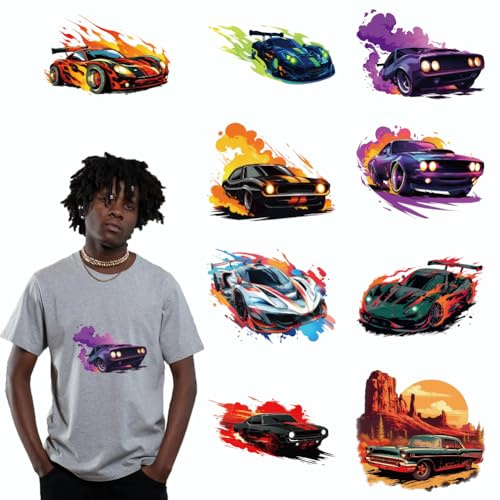 arricraft 9 Sheets Transportation Theme Cloth Iron on Stickers, Supercars Mountains Heat Transfer Stickers Decals for DIY T-Shirt Jeans Backpacks Families Clothing Hat Decoration Applique