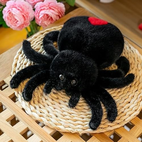 Xiyocadt Cartoon Spinne 25cm Roter Schwanz Spinnen Spinne Spielzeug Spinnen Kuscheltier Vogelspinne Geschenke FüR Jungen Und MäDchen (25cm,Schwarzer)