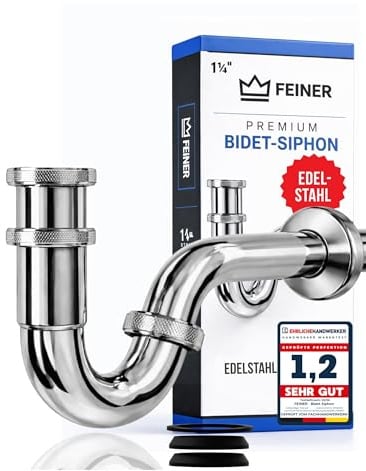 FEINER® Sifone universale per bidet in acciaio inox – tubo sommergibile regolabile – attacco standard 1 1/4 x 32 mm – incluso kit di guarnizioni e istruzioni di montaggio – montaggio semplice