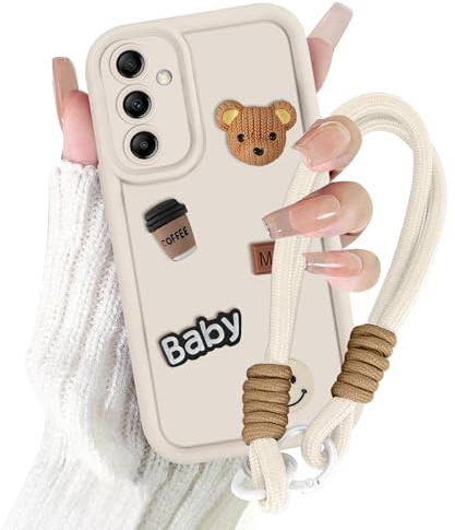 Krdvekm Handyhülle für Samsung Galaxy A16 5G hülle 6,7'' mit Band Kette, Aesthetic 3D Bear Teddybär Motiv Cute Design Weiß Mädchen Weiche Silikon Cover mit Kordel Kameraschutz Schutzhülle Case, 03