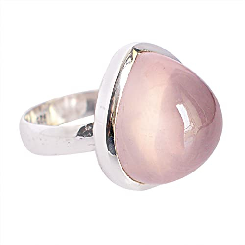 Ravishing Impressions Bague en quartz rose doux en forme de poire de 18 x 18 mm avec cabochon fait à la main en pierres précieuses naturelles pour femme
