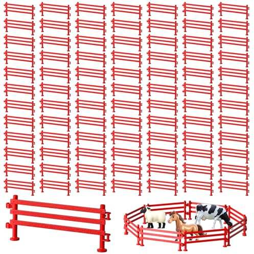 BREANIFULL 100 Stück Pferd Corral Zaun Eltern-Kind Aktivitäten Rotholzfarbe Zaun Kreatives Lernspielzeug für Kinder 3-12 Jahre Ideal für Bauernhof-Szenen und DIY-Projekte 9 * 4 * 0.8 cm