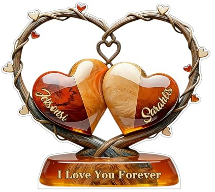 Personalisierbares Acrylschild mit 2 Herzen, Aufschrift I Love You Forever Our Hearts I Love You Forever From Our First Kiss Till Our Last Breath Couple Silhouette 2D Flaches Schild für Sie und Ihn