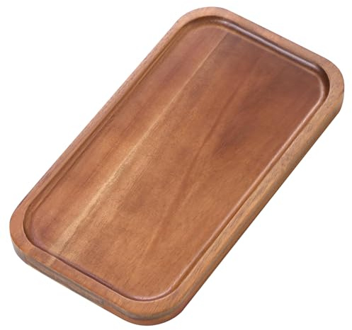 HOMKULA Small Solid Acacia Wood Serving Trays and Platters - Wooden Mini Charcuterie Boards, Rectangle Cheese Board for Food, Bathroom, Home Decor, Kitchen Counter,S,(25.5x14 CM, 1 Pack)