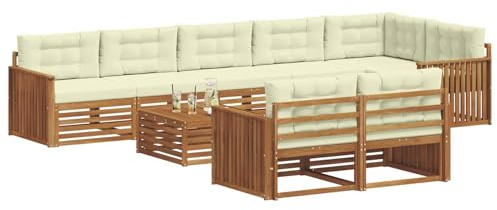 vidaXL Outdoor-Sofagarnitur mit Kissen 9 pcs Natur und Creme, Garten, modernes Sofa für draußen, schicke Lounge-Möbel, haltbar und bequem für Deine Terrasse