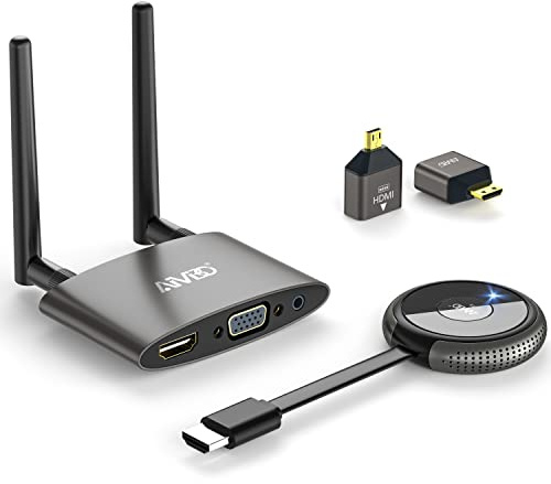 Wireless HDMI,HDMI Wireless Transmitter and Receiver,5G/4K Decoding&HDMII/VGA Dual Screen,Cast Video/Audio From Laptop/PC/Camera/TV Box onto TV/Projector/Monitor,TikTk/YouTube/Netfx 165FT/50M,Grey