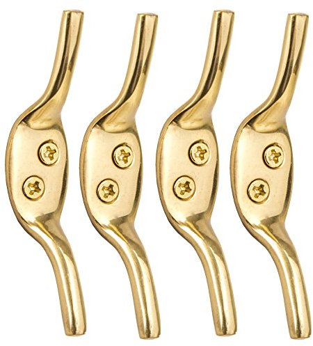 4X Solid Brass 3 Cleat Hooks - Roman Blind/Curtain Tie Backs - Washing Line Tie Downs