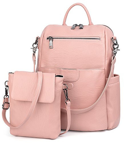 UTO Femme Sac à Dos Petit Sac à Bandoulière Amovible Bien Organisation Grande Capacité Similicuir Souple Rose