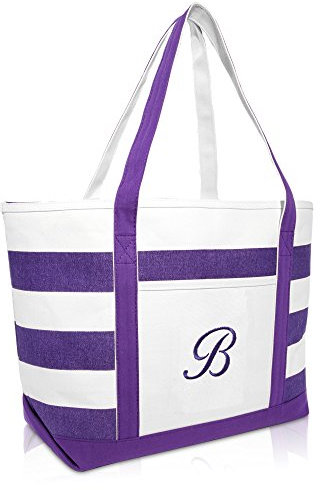 DALIX Monogrammierte Strandtasche und Tragetaschen für Frauen, personalisiertes Geschenk, Lila A-Z, Violett (B), Large