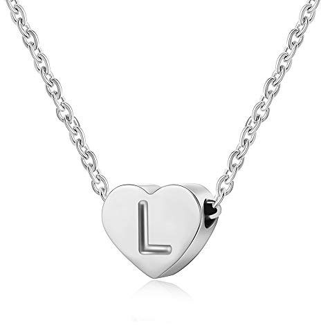 Letter Initial Necklace Girls Women Silver Personalized Tiny Initial Alphabet Love Choker Necklace Gifts, Silver Letter L Necklace